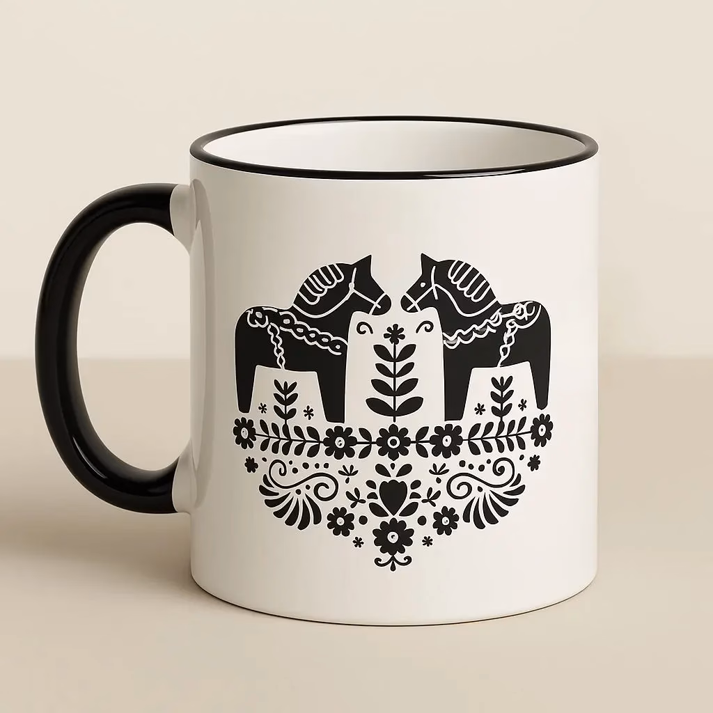 Dalahäst Tasse |  skandinavisches Design in Schwarz-Weiß