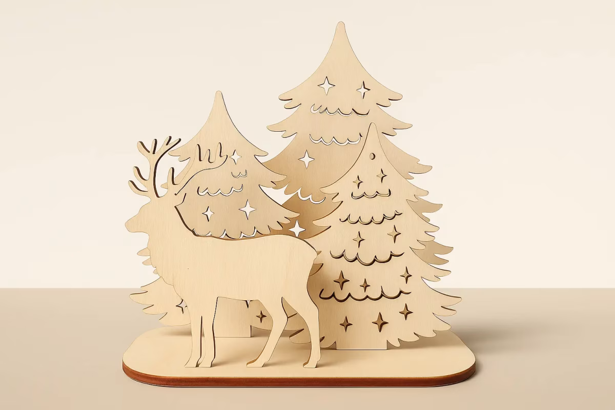 Weihnachtsdeko Rentier mit Tannenbäumen