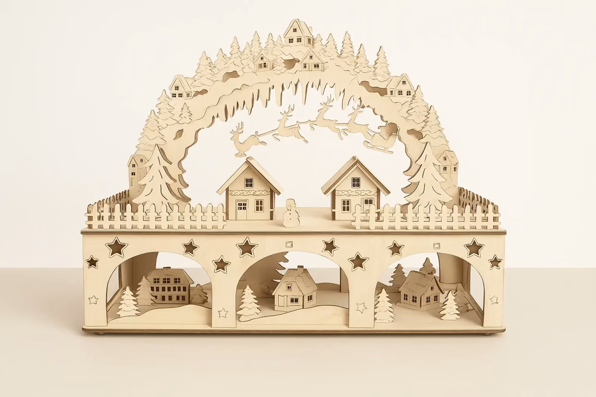 Schwibbogen Weihnachtsdorf – Winterlandschaft auf 2 Etagen