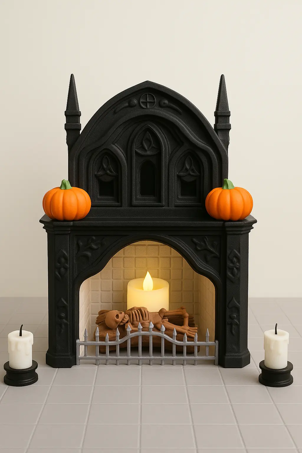 Halloween Kamin Dekoration im Gothic-Stil