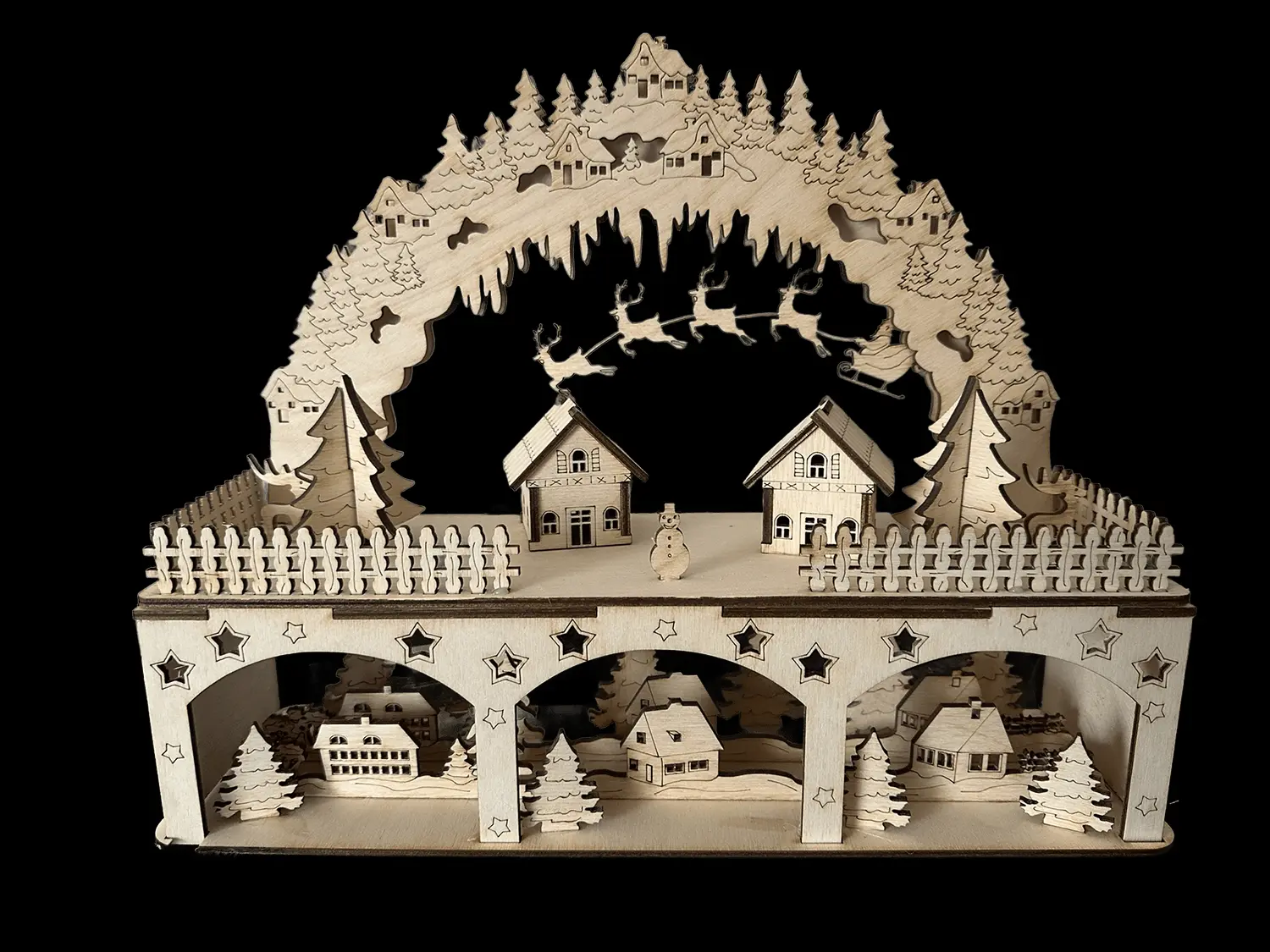 Schwibbogen Weihnachtsdorf – Winterlandschaft auf 2 Etagen