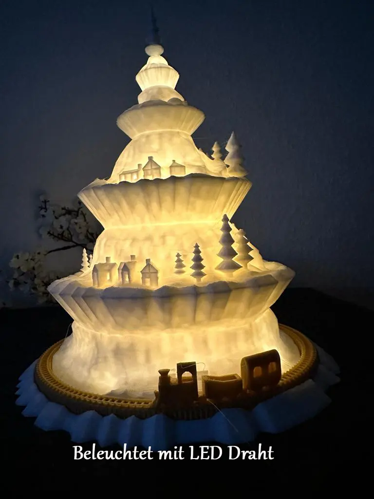 Weihnachtsbaum mit Zug – stilvolle Winterdeko