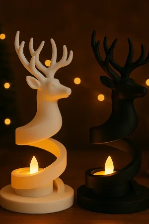Detailansicht Rentier Kerzenhalter Spiralform, Kunststoff 3D-Druck