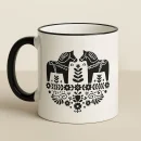 Dalahäst Tasse mit zwei Pferden im folkloristischen Schwarz-Weiß-Design – Keramiktasse 330 ml, spülmaschinen- und mikrowellengeeignet
