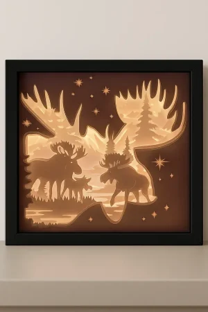 Leuchtrahmen Elchmotiv beleuchtet – dekorative LED Deko