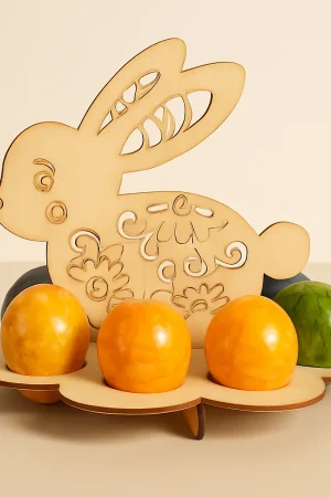 Osterhase Figur Holz mit Platz für mehrere Eier