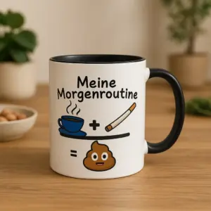 Spruchtasse – Kaffee + Zigarette = Morgenroutine