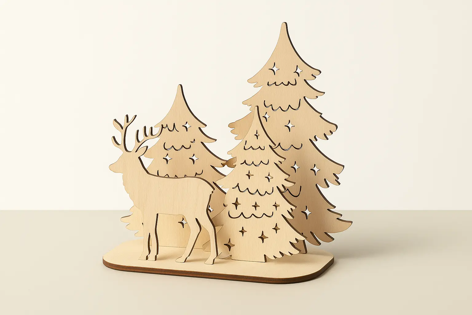 Detailansicht Rentier und Tannenbäume – Weihnachtsdeko