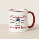 Weihnachtstasse mit Spruch „Endlich Weihnachten … bekloppte Tasse“ – Keramiktasse mit rotem Henkel, witzige Geschenkidee zu Weihnachten